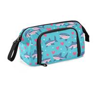 miaozhen Grande Astuccio di Grande Capacità Box Organizer con Slot Astucci Per La Scuola per le Donne Asilo Felice San Valentino Cartone Animato Pesce Blu mare estuche para lapices gris