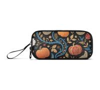 miaozhen Grande astuccio in nylon per ragazze vintage paisley zucca margherita blu scuro astuccio ad alta capacità con cerniera cancelleria per college adolescenti estuche para