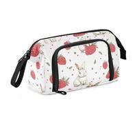 miaozhen Grande astuccio per matite di grande capacità, con fessura per pennello e astuccio per bambini, da viaggio, a pois, conigli e fragole, stile rustico bolsa para guardar lapiz