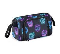 miaozhen Grande astuccio per matite di grande capacità, con scomparto per pennelli e matite, per bambini, università, neon fluorescente, teschio, estuche para lapices gris