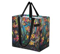 miaozhen Grande borsa da cucina leggera in tela borsa da spiaggia per le donne accessori da picnic da viaggio in vetro colorato scuola di pesce