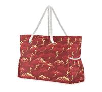 miaozhen Grande borsa da spiaggia portatile con cerniera Ocean Thunder Red Gold tote bag per la scuola Top Beach Bag, Pool Bag, Work Bag, Shopping Bag
