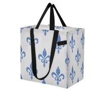 miaozhen Grande borsa in tela riutilizzabile da cucina, borsa per la spesa, borsa per le donne per lo shopping grip Fleur-de-lis blu bianco