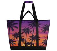 miaozhen Grande borsa termica termica per alimenti caldi/freddi borse della spesa riutilizzabili per la spesa con cerniera viaggio picnic consegna viola rosa tramonto tropicale palma