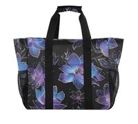 miaozhen Grande borsa tote multiuso per le donne disegno floreale blu viola pieghevole con scomparti con manici