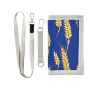 miaozhen Grano Blu Oro trifold portafoglio carta di credito per il viaggio Trendy portafoglio carte casual con cordino carteras para hombre, Oro blu grano, 1 size