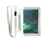 miaozhen Green flower Snake Fairy trifold mens portafogli per maschio nylon leggero soldi clip portafoglio con cordino billetera para hombre, Fata serpente fiore verde, 1 size