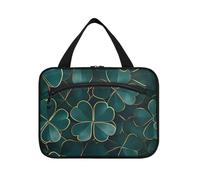 miaozhen Green Gold Clover St Patrick's Day Hanging snack bag con gancio, design espandibile per donne in viaggio maleta para maquillaje L, Giorno di San Patrizio trifoglio oro verde, moderno