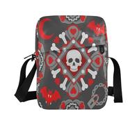 miaozhen Halloween teschio e pipistrello rosso e grigio piccola borsa a tracolla per le donne Borsa Crossover Tracolla Regolabile per lavoro lavoro