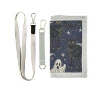miaozhen Halloween Vintage Gothic Fantasmi e Gatti trifold billfolds per le donne pop robusto billfolds con cordino carteras para hombres