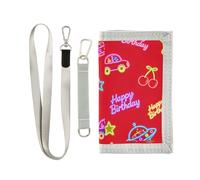 miaozhen Happy Birthday Red Strawberry and Spaceship portafoglio trifold con fermasoldi per carte di credito pop leggero portafoglio con cordino fermasoldi billetera tarjetero para hombre