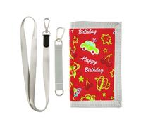 miaozhen Happy Birthday Spaceship and Cars Red trifold portafoglio sottile per le donne semplice leggero portafoglio sottile con cordino billeteras para hombre