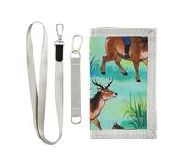 miaozhen Inchiostro Pittura Prey Verde trifold portafoglio per le donne semplice casual portafoglio titolare della carta con cordino carteras para hombres, Pittura a inchiostro verde preda, 1 size