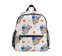 miaozhen Ippopotamo Divertente Animale Volare Cuore Bianco Arancione capretto Zaino Cinghia Petto Bookbag con targhetta nome per la ragazza mochilas de moda para adolecentes M