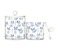 miaozhen Jon Klassen Style Fox Sky Blue Lavanda Bianco Contenitore in plastica trasparente con coperchio Office Essentials Barattolo decorativo per filo interdentale per cotton fioc, dischetti di