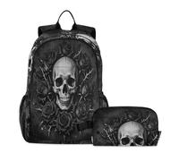 miaozhen Libreria con Lunchbox per ragazze Moody Gothic Skull Roses Dark Floral School Bag Boy 9-10 anni