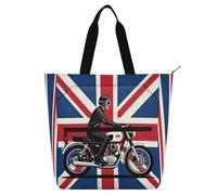 miaozhen Libri decorativi Tote Borse per Ragazzi Ragazze Donne Union Jack Motociclista Resistente agli strappi Piano lezione borsa per la Scuola Shopping Viaggi