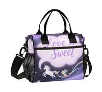 miaozhen Love is Sweet Animal Unicorni Blu Borsa Pranzo Teen con Tracolla con Tasca Laterale Lunch Coolers per Lavoro per Picnic bolsos para llevar almuerzo