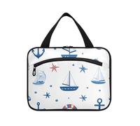 miaozhen Marine Symbol Blu Bianco appeso borsa da viaggio da toilette con gancio, designer moda per gli elementi essenziali per le donne bolsas para maquillaje L, Simbolo marino blu bianco, moderno