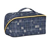 miaozhen Midnight Navy Tiny Square Checkered Makeup Bags con manico | Elegante borsa da toilette per accessori da viaggio da donna
