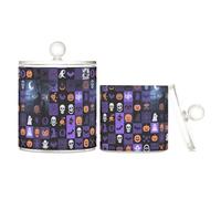miaozhen Misteriosi quadrati viola per Halloween, contenitori in plastica trasparente con coperchio dispensa Essentials piccoli contenitori decorativi per tamponi di cotone, tamponi di cotone, filo