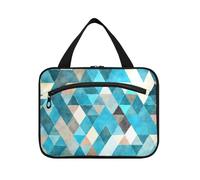 miaozhen Moda Geometrica Trend Blu appeso viaggio borse da toilette con gancio, design compatto per viaggiare donne bolsa para guardar maquillaje L, Moda tendenza geometrica blu, moderno
