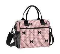 miaozhen Nero e Pesca Bow Check Lunch Bag Teen con tracolla con manici isolato Lunch Box per lavoro loncheras para Mujeres de Trabajo