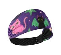 miaozhen Nero e rosa Halloween Gatti antiscivolo extra larghe fasce per le donne Elastico testa fasce per il sudore per le donne per il trucco Pallavolo lavaggio viso Palestra bandas elásticas para el