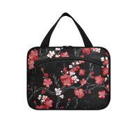 miaozhen Nero e Rosso Giapponese Cherry Blossoms appeso trucco borsa viaggio con gancio, designer carino per crociera viaggio envase para profumo de L, Fiori di ciliegio giapponesi neri e rossi