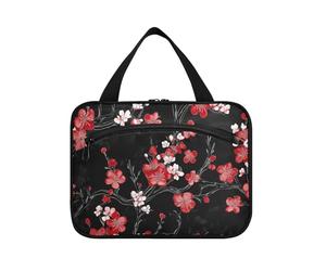 miaozhen Nero e Rosso Giapponese Cherry Blossoms appeso trucco borsa viaggio con gancio, designer carino per crociera viaggio envase para profumo de L, Fiori di ciliegio giapponesi neri e rossi