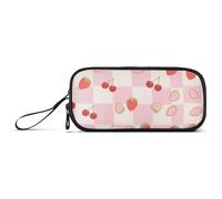 miaozhen Nylon Grande Matita Bag Fragola Rosa Beige Checker Bella Alta Capacità di Arte Matita Caso di Cancelleria per College Teens estuche para