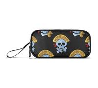 miaozhen Nylon Matita Sacchetto Per Adolescenti Falso Glitter Cartoon Pirata Cranio Nero Grande Capacità Cerniera Mesh Matita Cassa Cancelleria per College Teens estuche para