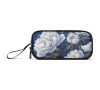 miaozhen Nylon Matita Sacchetto Per Teen Vintage Bianco Peonia Fiori Grande Capacità Matita Caso Con Scomparti Cancelleria per il College Adulti estuche para