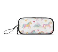 miaozhen Nylon Scuola Matita Borse Carino Del Fumetto Bianco Arcobaleno Unicorni Grande Capacità Cerniera Matita Caso di Cancelleria Scuola per la Donna del College