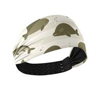 miaozhen Ocean Animal Fish Shark Olive Green Stripe Antiscivolo Fasce per adulti per le donne Elastico sudore per pallavolo Yoga lavaggio viso make up bandas para el sudor