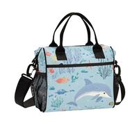 miaozhen Ocean Animals Dolphin Fish Crossbody Borsa Pranzo con Tracolla Portatile Lunch Box Donne per il Campeggio bultos para lonches