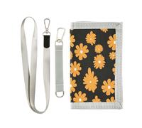 miaozhen Orange Daisy Black portafoglio a tre ante sottile per le donne unico colorato portafoglio da viaggio da uomo con cordino billeteras para hombre, arancione margherita nera, 1 taglia, Arancione