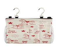 miaozhen Organizer multifunzione con tasche organizer da appendere per testiere, letti a castello, dormitori, libri, telefono, cartoni animati, carino, rosso, giostra, felice anno nuovo, destinatari
