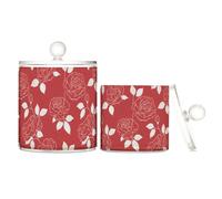 miaozhen Organizer per caramelle in plastica trasparente con motivo a linee di rosa bianca, con coperchio, contenitore decorativo per riporre il filo interdentale, per tamponi di cotone, tamponi di