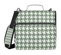 miaozhen Organizer per forniture scolastiche a 3 anelli da 1,5 pollici con tracolla classico verde bianco pied de poule tasche multiple per ufficio scuola Cartera con cremallera
