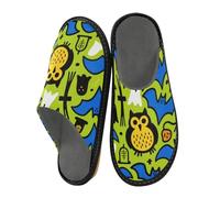 miaozhen Pantofola Per Le Donne Cartoon Halloween Blu Pipistrelli Gufo Donne Pantofole da Interno Memory Foam Scarpe da Casa Pantofole da Donna Pantofole Casa Accogliente Pantofole, Cartone animato