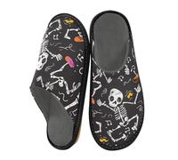 miaozhen Pantofole da donna che ballano scheletro nero pantofole calde da interno in memory foam pantofole da casa per le donne pantofole da letto, Scheletro Nero Danzante, 10-10.5 Women/9-9.5 Men