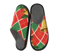 miaozhen Pantofole da donna Merry Christmas rosso e verde a scacchi modello donna pantofole da interno in memory foam scarpe da casa pantofole da letto pantofole da casa, Motivo a scacchi rosso e