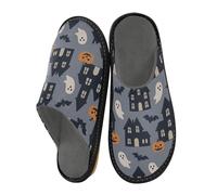 miaozhen Pantofole da donna modello di Halloween case infestate su pantofole grigie per le donne Indoor Womens Slipper Memory Foam Donne Scarpe da casa Pantofole da letto, Halloween, modello, stregato