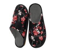 miaozhen Pantofole da donna nere e rosse giapponesi fiori di ciliegio pantofole per le donne Indoor Womens Slipper Memory Foam Home Slipper Cozy Slipper per le donne 9