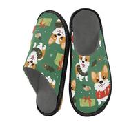miaozhen Pantofole da donna verde arca giocoso cuccioli di Natale pantofole da interno per le donne pantofole in memory foam pantofole da casa pantofole da letto 6,5