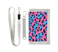 miaozhen Peach Blue Animal Leopard Print Fur portafoglio trifold sottile per le donne portafogli di carta leggeri minimalisti per gli uomini con cordino carteras para hombres, Pelliccia blu pesca