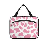 miaozhen Peach Cow Pattern appeso borse da toilette per viaggiare con gancio, designer carino per le donne must haves maleta para maquillaje L, Motivo mucca pesca, moderno