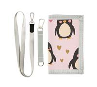 miaozhen Penguin Peach San Valentino trifold portafoglio da uomo per donna Trendy colorato tri fold portafoglio con cordino billetera para hombre, pinguino pesca San Valentino, 1 size