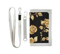 miaozhen Pianta Oro Rosa trifold portafoglio da uomo regali per giovani Trendy casual soldi clip portafoglio con cordino carteras para hombre, pianta Oro Rosa, 1 size